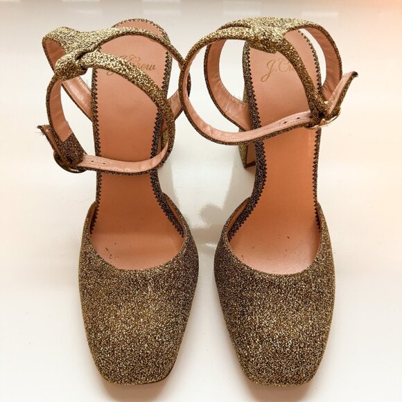 J.Crew Gold Glitter Block Heel Pumps – Harlow Ankle Strap Size 8 - Picture 4 of 11
